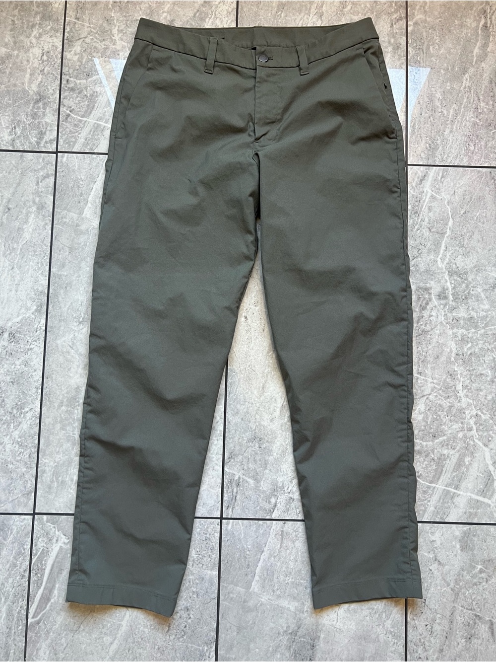 Lululemon Men's ABC Classic Fit Pants Warpstreme Chino Olive Green Sz 32 Stretch